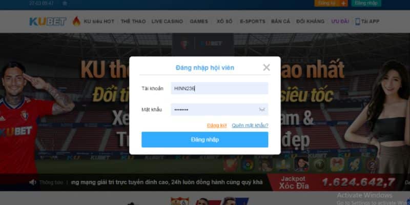 Giao diện đăng nhập tại nhà cái Kubet